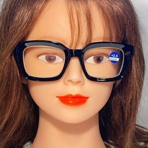 1092 Claudia 2.5 Black Oversize Reading Glasses Readers Square Concave Reader…